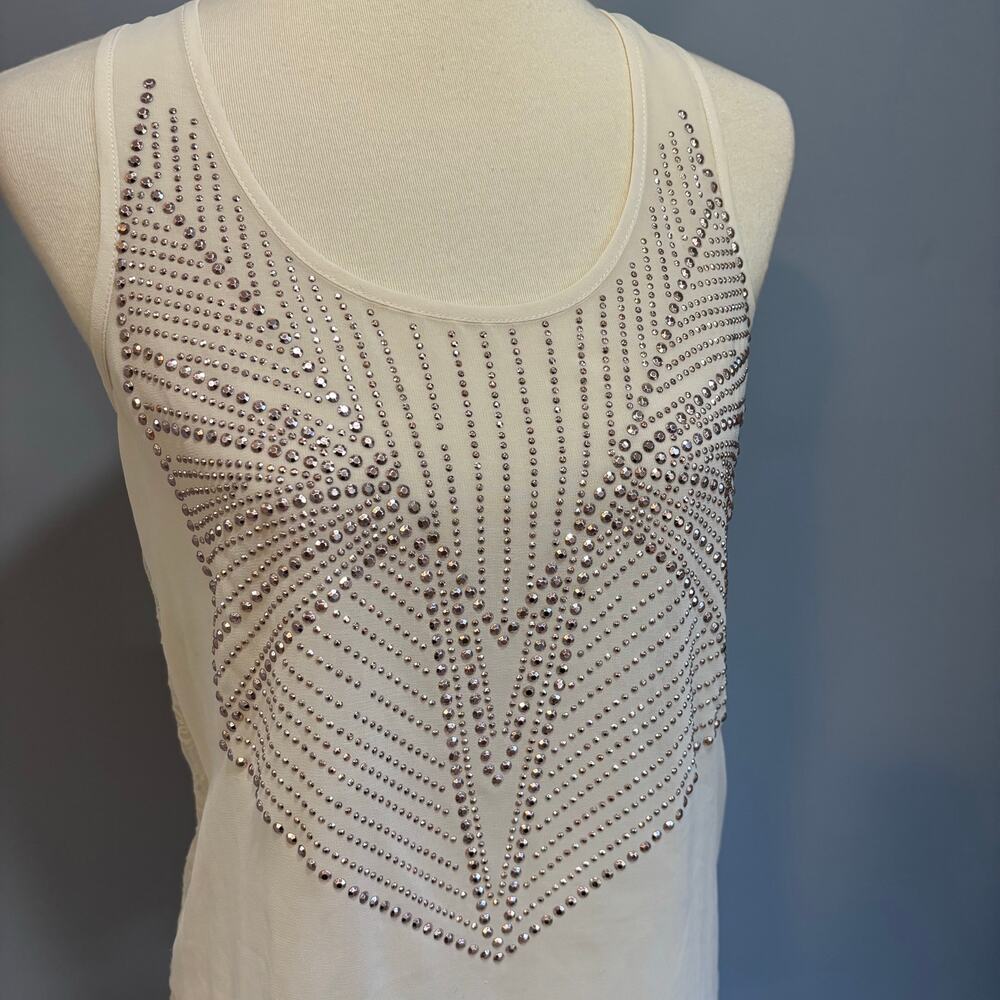 Vintage Charlotte Russe sheer Rhinestone lace top, rose gold studs, size small